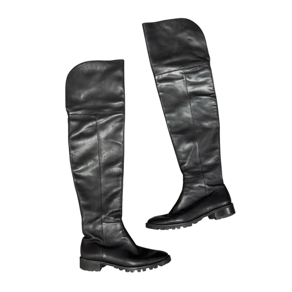 Stuart Weitzman Leather Over the Knee OTK Round Toe Flat Boots Black 7 - Picture 3 of 12